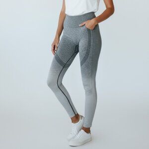 Toreel Women's Pull-on Stretch Leggings-Size L-2 Top Side Pockets-Two Tone Gray